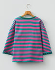 Stripe Lace Trim 3/4 Sleeve Top
