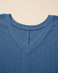 Plus Size Rhombus Pointelle Knit V-Neck Top