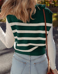 Stripe Ribbed Half-Zip Collar Sleeveless Sweater