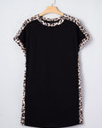 Plus Size Leopard Patchwork Shift T-Shirt Dress