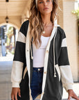 Waffle Knit Colorblock Patchwork Buttoned Hoodie
