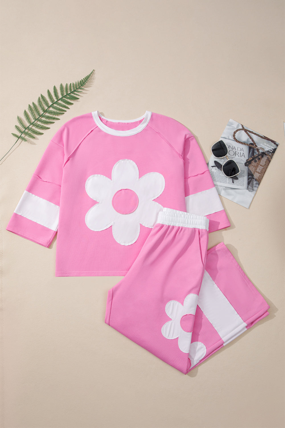 Floral Patchwork Raw Edge Top and Pant Set
