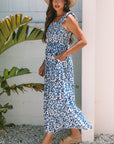 Abstract Boho Smocked Bodice High-Waist Maxi Dress