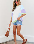 Colorblock Patchwork 3/4 Sleeve Chest Pocket T-Shirt