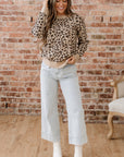 Leopard Contrast Trim Dolman Sleeve Sweater