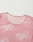Bow Tie Mesh Long Sleeve Top