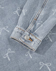 Denim Bow Light Wash Raw Hem Jacket