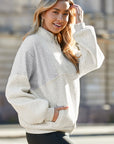 Solid Half-Zip Reverse Seam Pocketed Sweatshirt