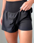 Solid Ribbed Patchwork High Waist Athletic Shorts