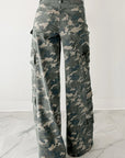 Camo Denim Cargo Wide Leg Pants