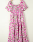 Plus Size Floral Smocked Puff Sleeve Dress