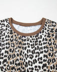 Plus Size Leopard Contrast Trim Short Sleeve Top