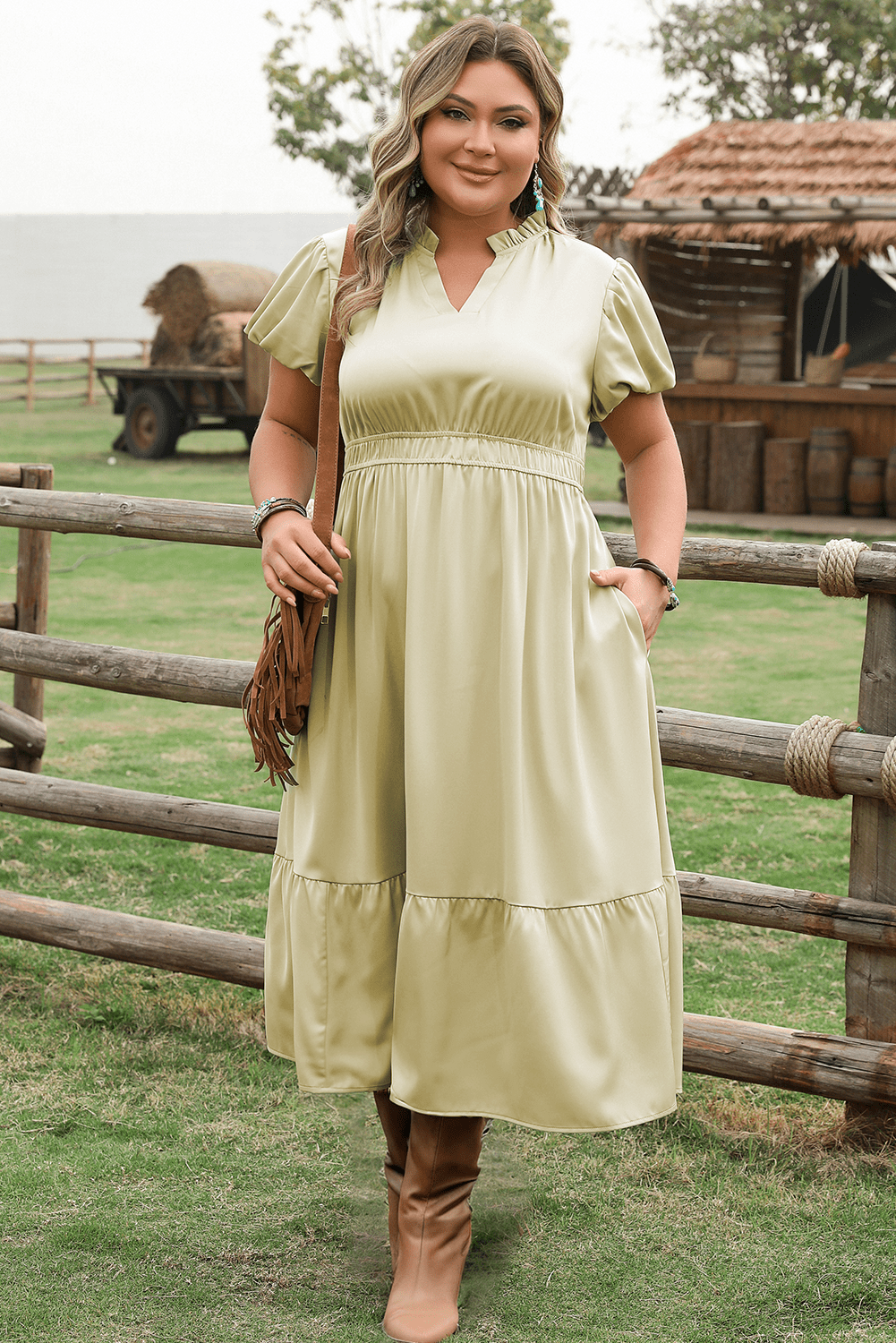 Leia Plus Size Notched V Neck Maxi Dress