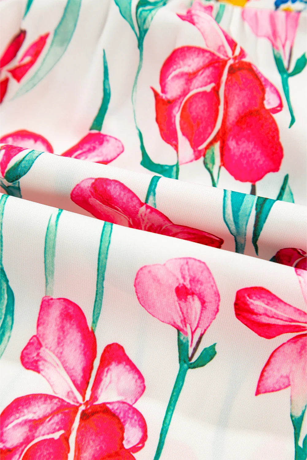 Floral Stripe Detail Split Neck Short Sleeve Blouse