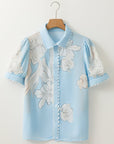 Floral Ricrac Trim Puff Sleeve Buttoned Shirt