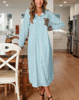 Leopard Patchwork Stripe Shirt Dress with Slits
