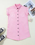 Denim Short Sleeve Double Chest Pocket Shirt Dress