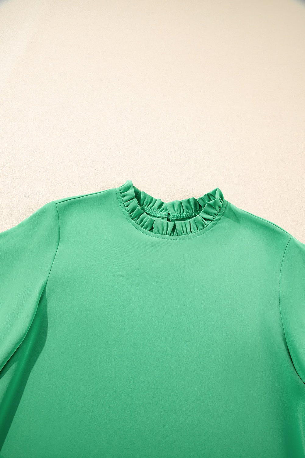 Frilled Round Neck Wide 3/4 Sleeve Blouse