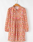 Aisha Long Sleeve Tied Neckline Mini Dress