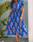 Floral Puff Sleeve V-Neck Maxi Dress