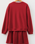 Solid Drop Shoulder Pullover and Mini Skirt Set