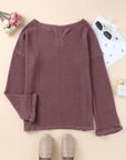 Evelyn Waffle Knit Loose Long Sleeve Top