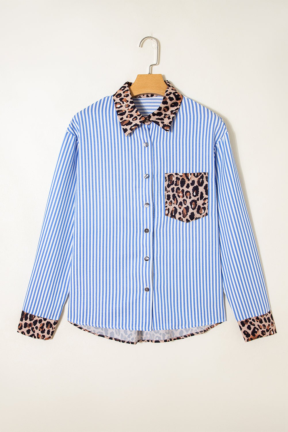 Stripe Leopard Patchwork Long Sleeve Buttoned Shirt