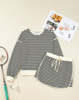 Stripe Textured Pullover Top and Mini Skirt Set