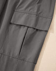 Solid Elastic High Waist Pocketed Cargo Jogger Pants