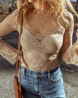 Lace Mesh Crochet Long Sleeve Blouse