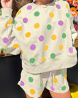 Polka Dot Pullover and Drawstring Shorts Set