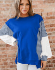 Stripe Leopard Patchwork Long Sleeve Sweatshirt