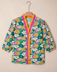 Floral Frilled V-Neck 3/4 Sleeve Blouse