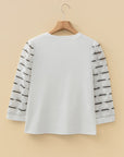 Stripe Patchwork Buttoned V-Neck Ribbed Knit Top