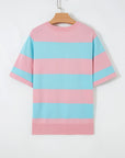 Stripe Colorblock Knitted Short Sleeve T-Shirt