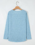 Solid Textured Knit Raglan Long Sleeve Top