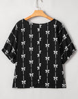 Bow Textured Short Puff Sleeve Top