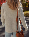 Waffle Knit Ribbed High Neck Drop Shoulder Sweater