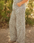 Leopard Drawstring Elastic Waist Straight Leg Pants