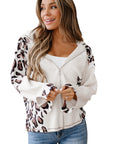 Leopard Waffle Knit Patchwork Zip Up Hoodie