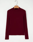 Solid Metallic Ribbed Knit Long Sleeve Top