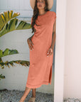 Mineral Wash Pocketed T-shirt Maxi Dress