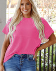 Solid Corded Knit Mock Neck T-Shirt