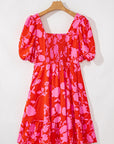 Floral Bubble Sleeve Sweetheart Neck Ruffle Mini Dress