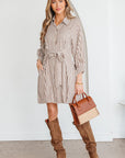 Stripe Tie Waist Puff Sleeve Mini Shirt Dress