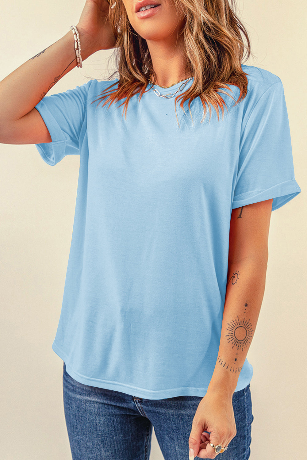 Solid Short Sleeve Crew Neck Tee
