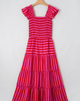 Stripe Smocked Bodice Flutter Sleeve Tiered Maxi Dress