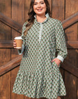 Plus Size Floral Stripe Contrast 3/4 Sleeve Dress