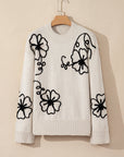 Floral Stitch Mock Neck Sweater