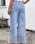 Denim Raw Hem Drawstring Wide Leg Pants